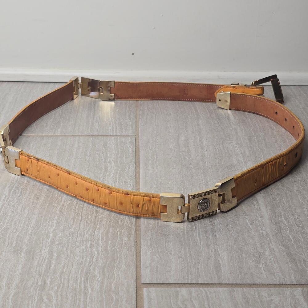 Vintage Versace Ostrich Leater Belt with lion head hinges - Picture 2 of 9